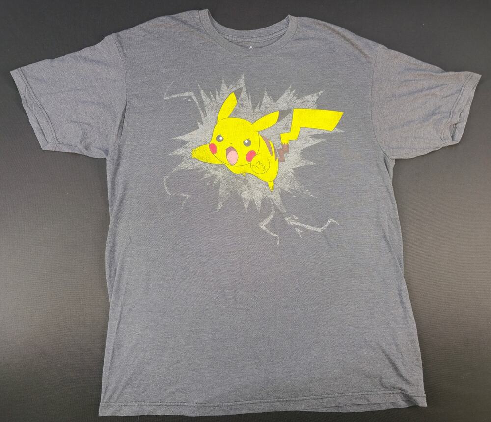 Pokemon Pikachu Graphic T-Shirt Mens Large Gray Short Sleeve Nintendo Tee‎
